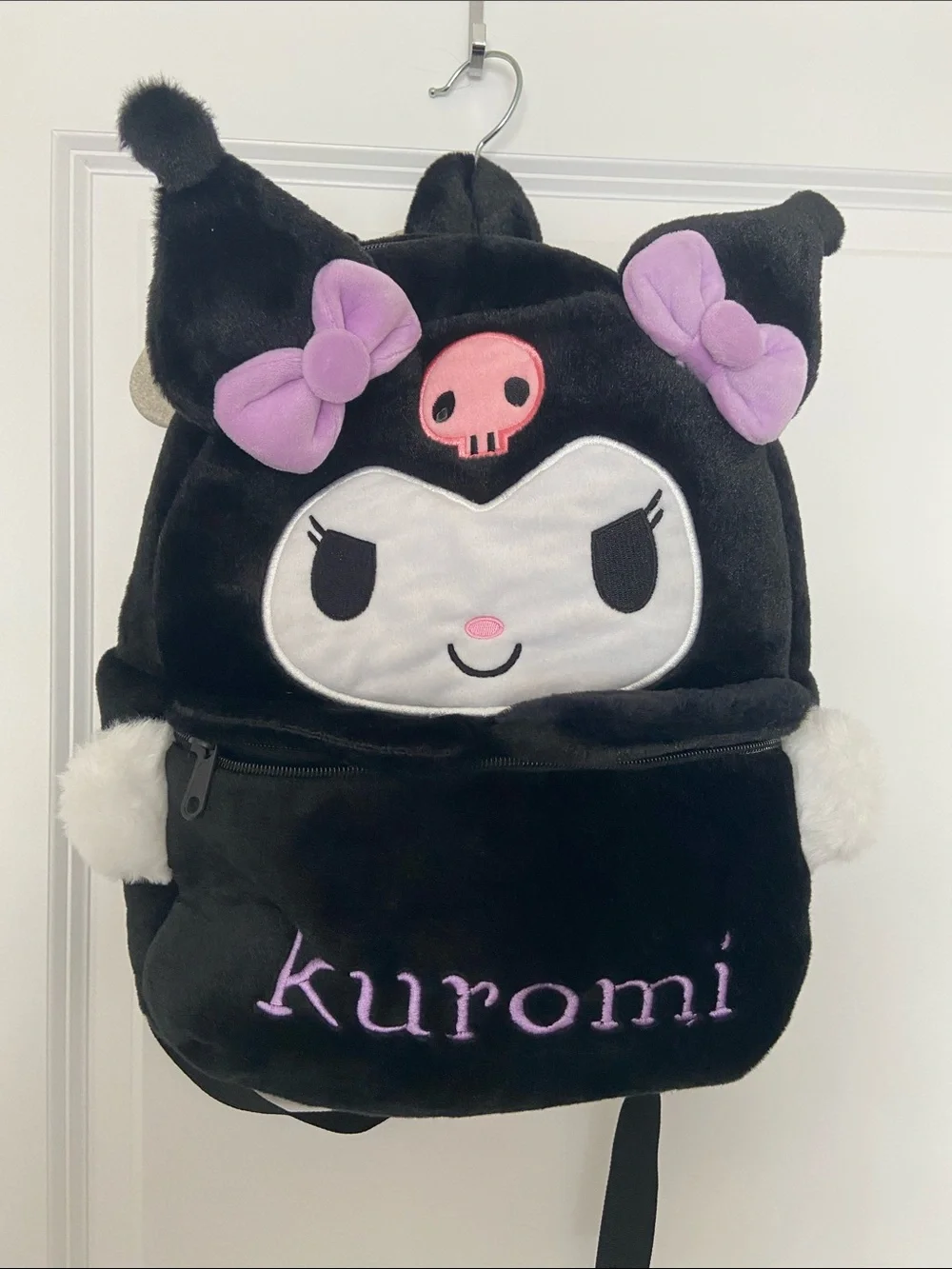 Plush Kids Backpack - Black with Purple Accents